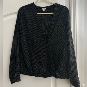 Talbots Black Wrap Polka Dot Blouse